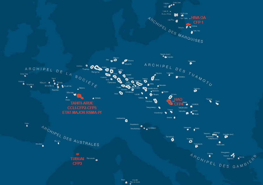 Carte d'implantation du RSMA en Polynésie Française